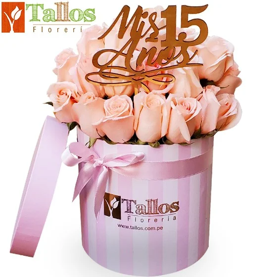 box de quinceañera con flores para regalo delivery de flores hoy en Lima