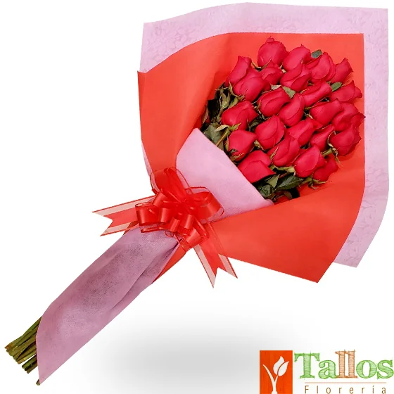 Ramo de 24 rosas rojas para regalo elegante ideal para aniversario cumpleaños o sorpresa especial con entrega a domicilio en Lima