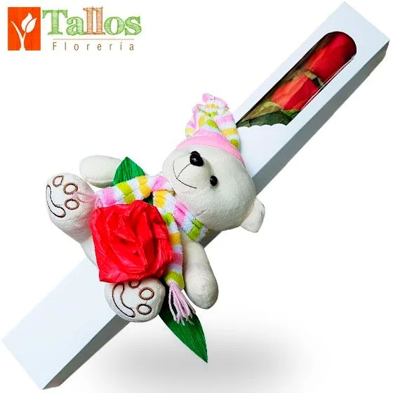 caja de flores rojas con peluche para regalo de amor con entrega en Lima