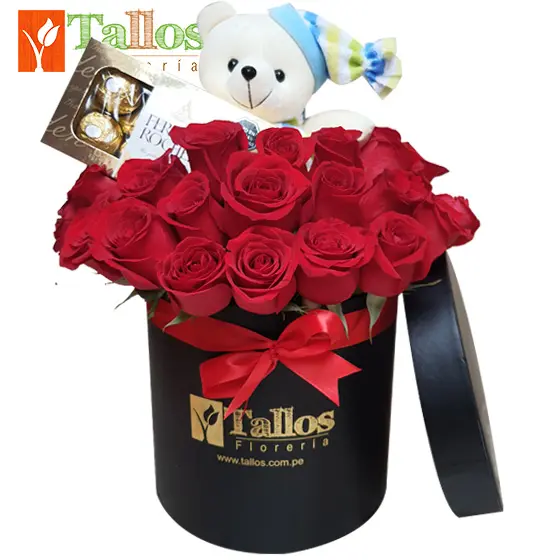box de osito y chocolates para regalo romántico delivery de flores hoy en Lima