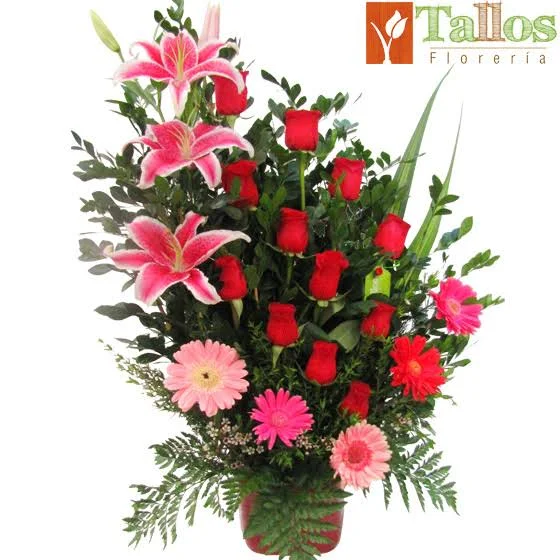 arreglo floral con rosas gerberas y lirios para amor o eventos con entrega en Lima