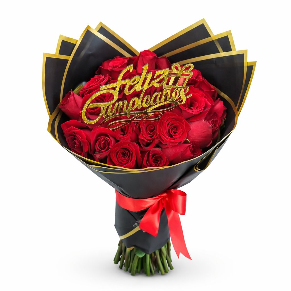 Ramo buchón de rosas rojas para cumpleaños regalo elegante y abundante ideal para sorprender con entrega a domicilio en Lima