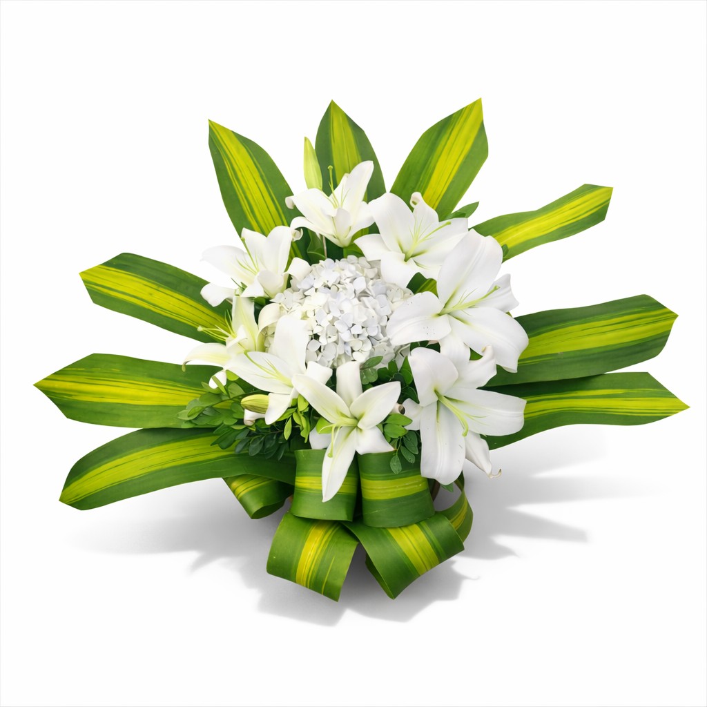 Arreglo floral de piso para velorio con lirios blancos glacenas y hortensias elegante arreglo de condolencias con entrega a domicilio en Lima