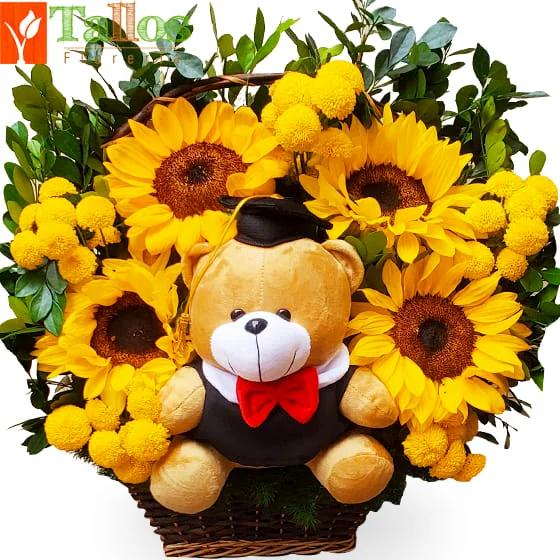 feliz graduación con girasoles para regalo de graduación delivery de flores en Lima