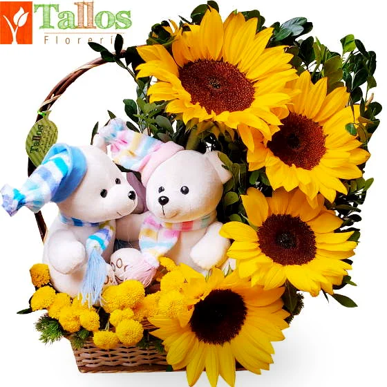 contigo entre girasoles con peluche para regalo romántico delivery de flores en Lima