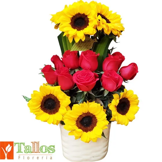 torre de girasoles y rosas para regalo especial delivery de flores en Lima