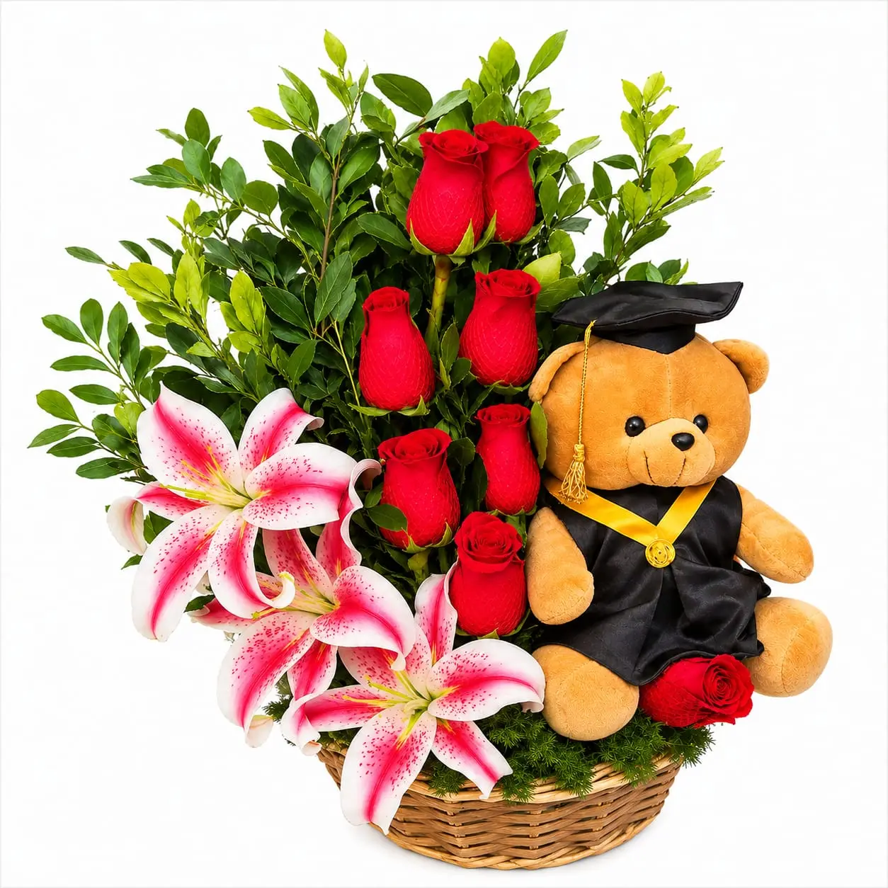 graduado entre rosas para regalo de graduación delivery de flores en Lima