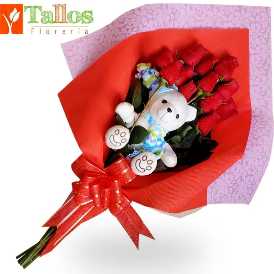 ramo con peluche y rosas para regalo romántico delivery de flores en Lima