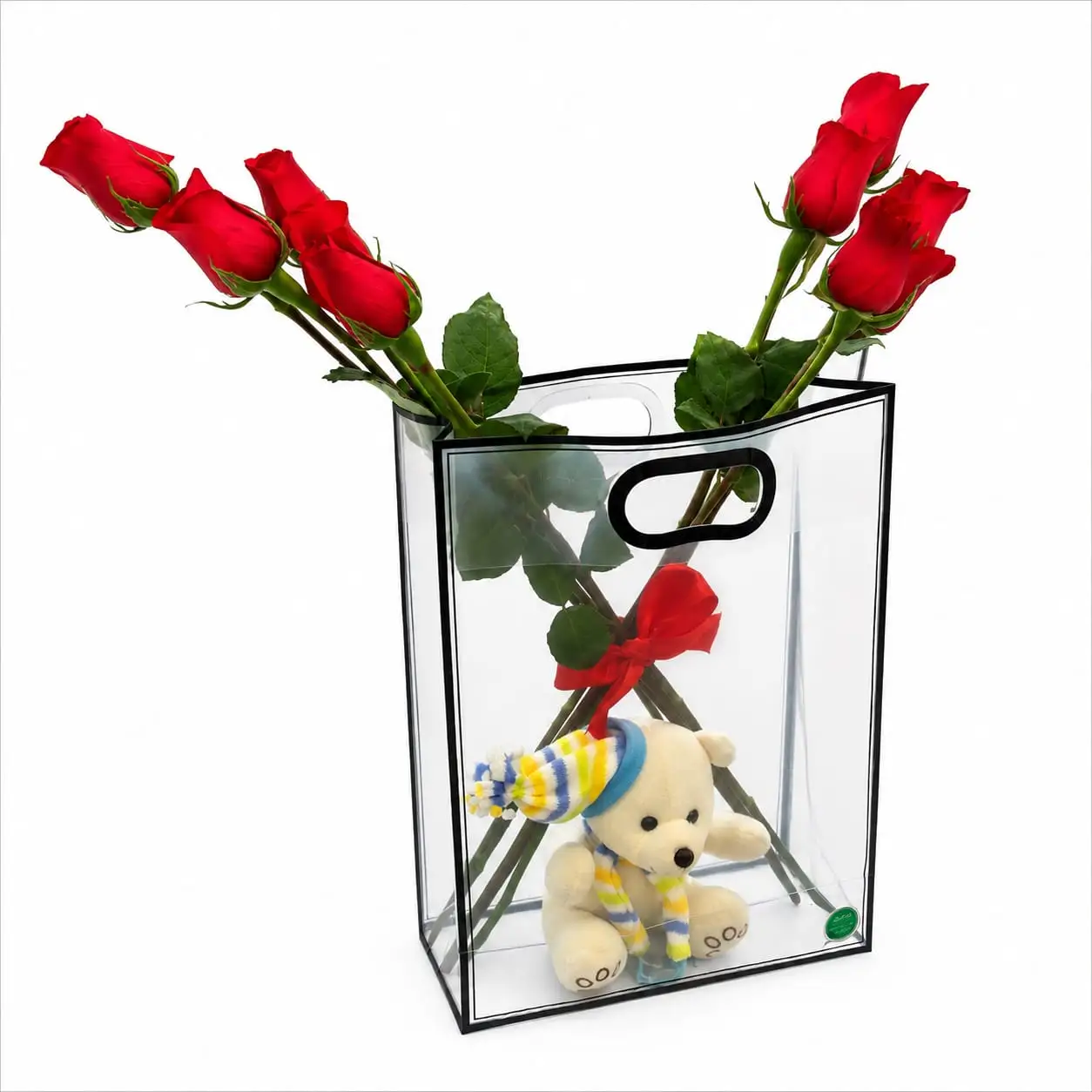 cartera de rosas y peluche para regalo romántico delivery de flores en Lima