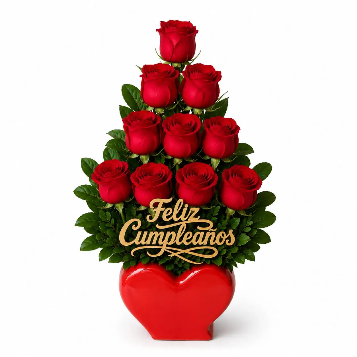 feliz cumpleaños con rosas rojas en corazón para regalo de cumpleaños delivery de flores en Lima