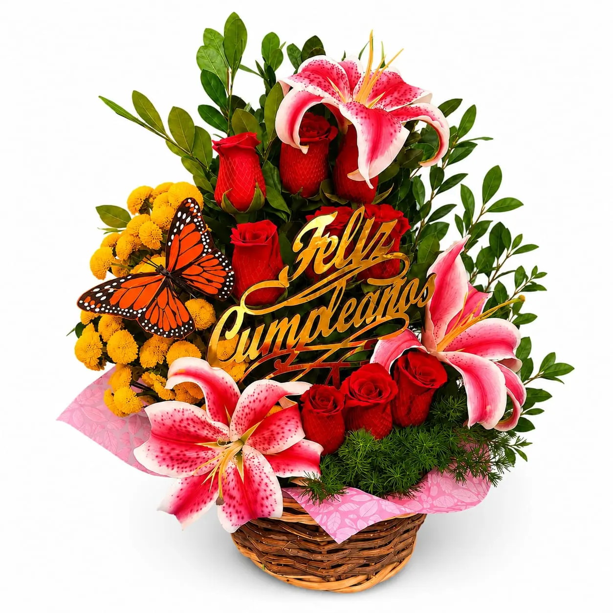 mariposa entre rosas de cumpleaños para regalo especial delivery de flores en Lima