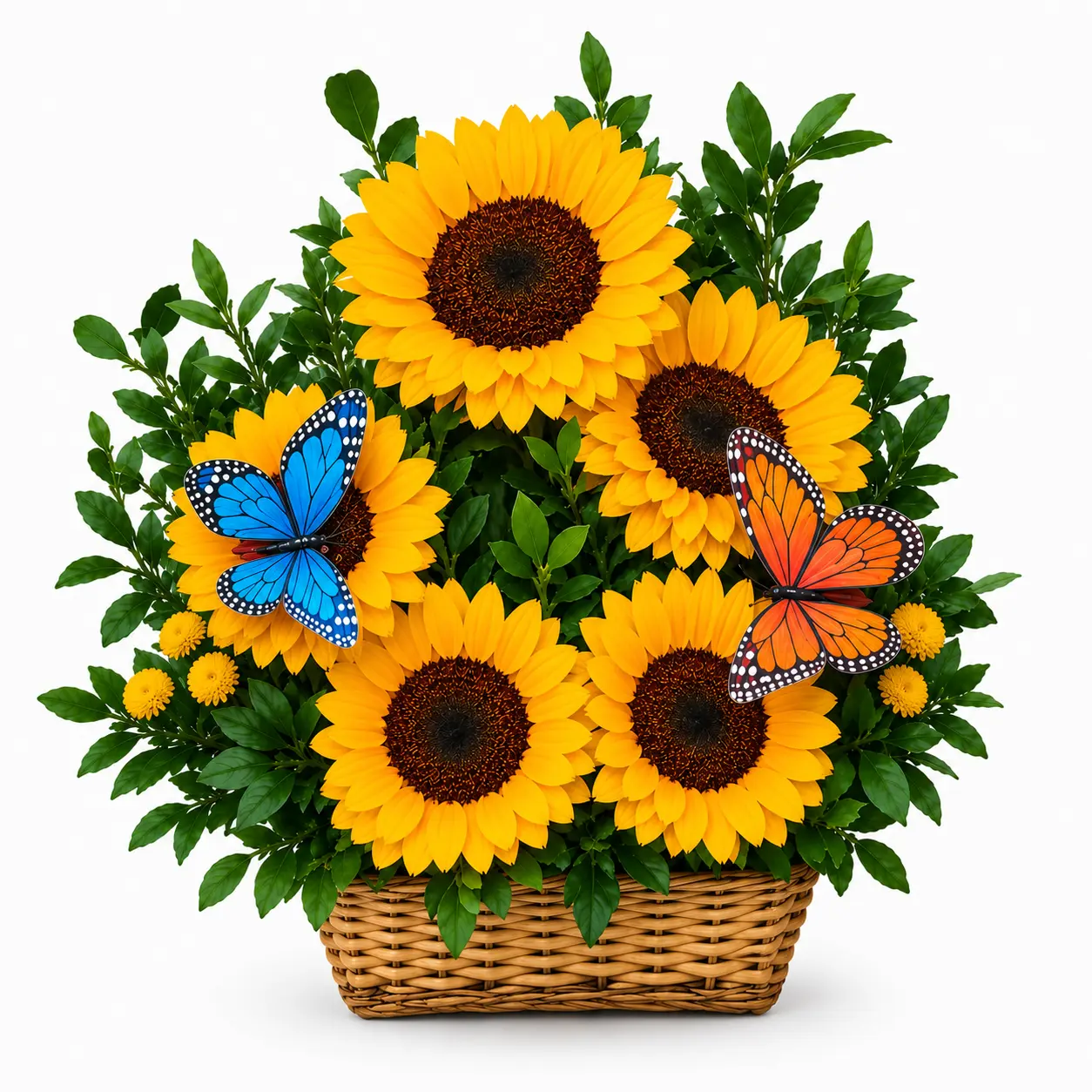 canasta de girasoles con mariposas para regalo especial delivery de flores en Lima