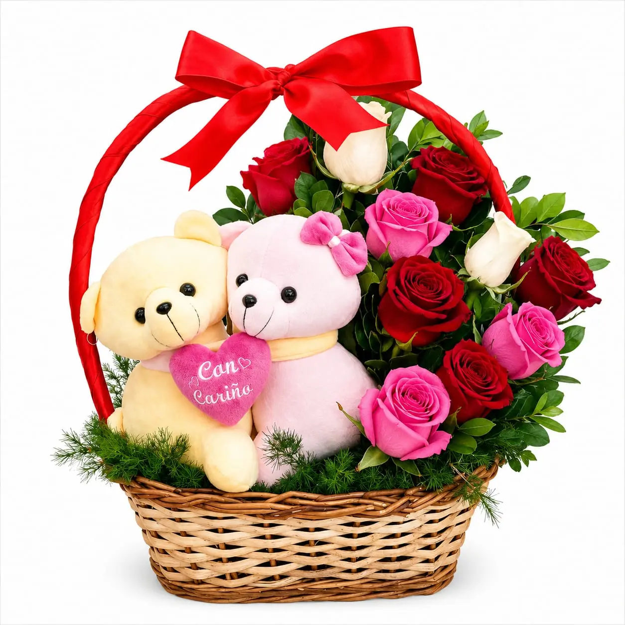 rosas rojas con pareja de peluches para regalo romántico delivery de flores en Lima