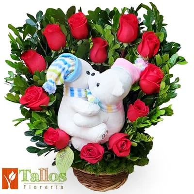 arreglo de rosas rojas con peluches para regalo romántico con entrega en Lima