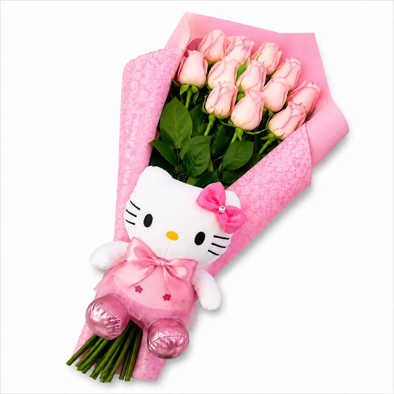 rosas rosadas con peluche para regalar detalle especial con delivery de flores en Lima