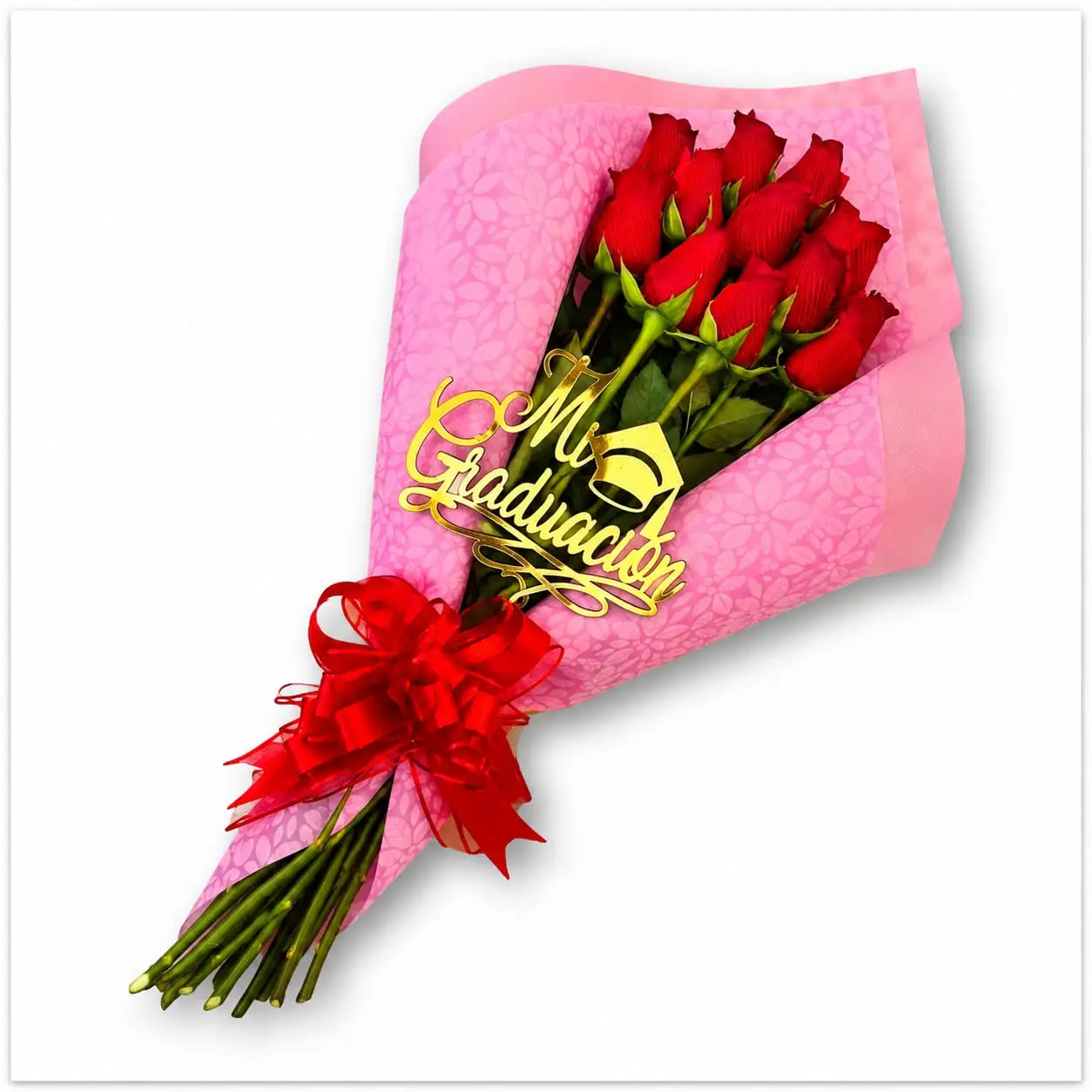 ramo de graduación con rosas rojas para felicitar al graduado con delivery de flores en Lima