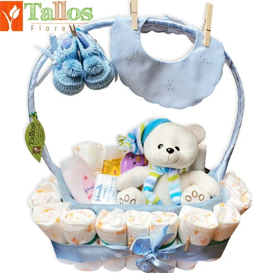 canasta de pañales para niño con peluche para baby shower con entrega en Lima
