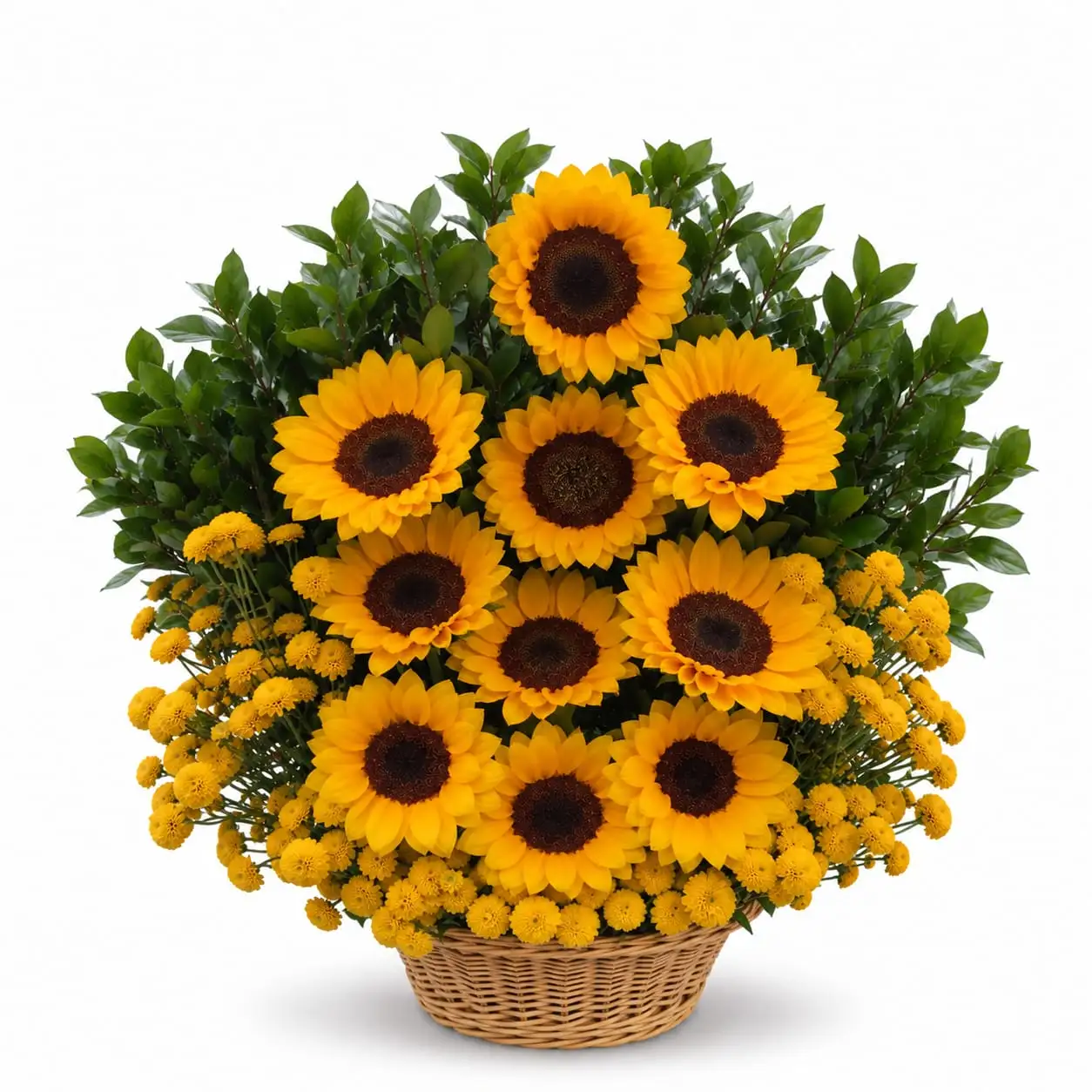 canasta de girasoles para regalar arreglo floral alegre con delivery de flores en Lima
