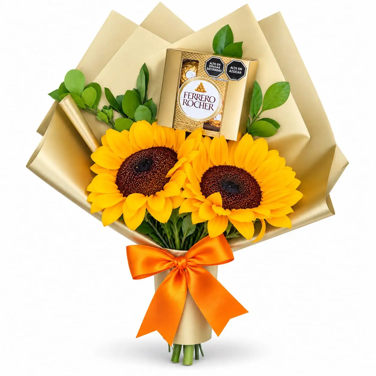 ramo de girasoles y chocolates para regalar detalle especial con delivery de flores en Lima