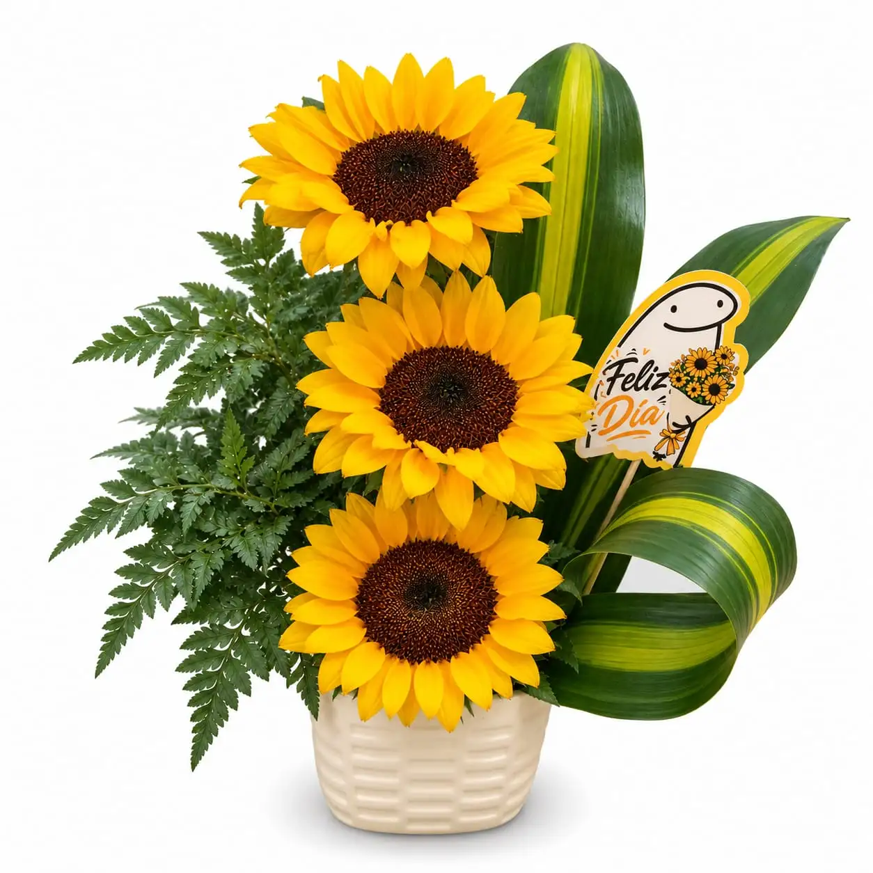 florero de 3 girasoles para regalar detalle alegre y especial con delivery de flores en Lima