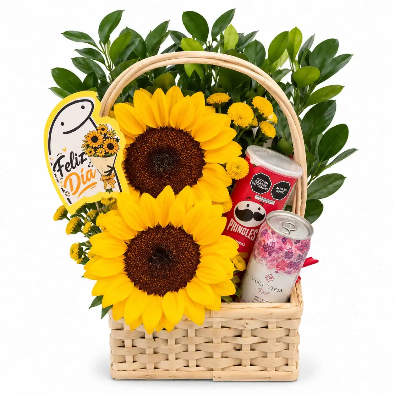 canasta sorpresa de girasoles para regalar detalle alegre y especial con delivery de flores en Lima