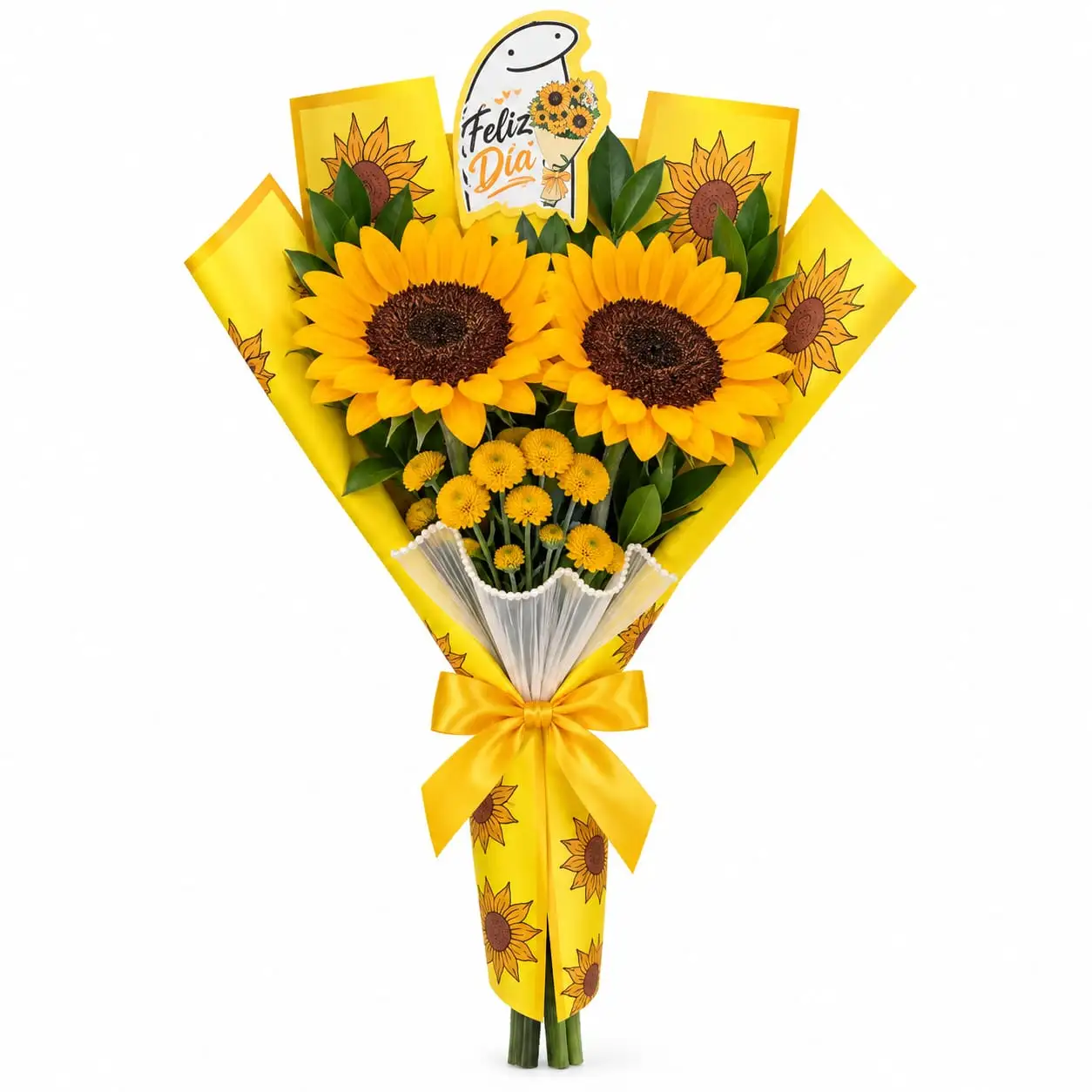 ramo de flores amarillas con 2 girasoles para regalar y sorprender con delivery de flores en Lima